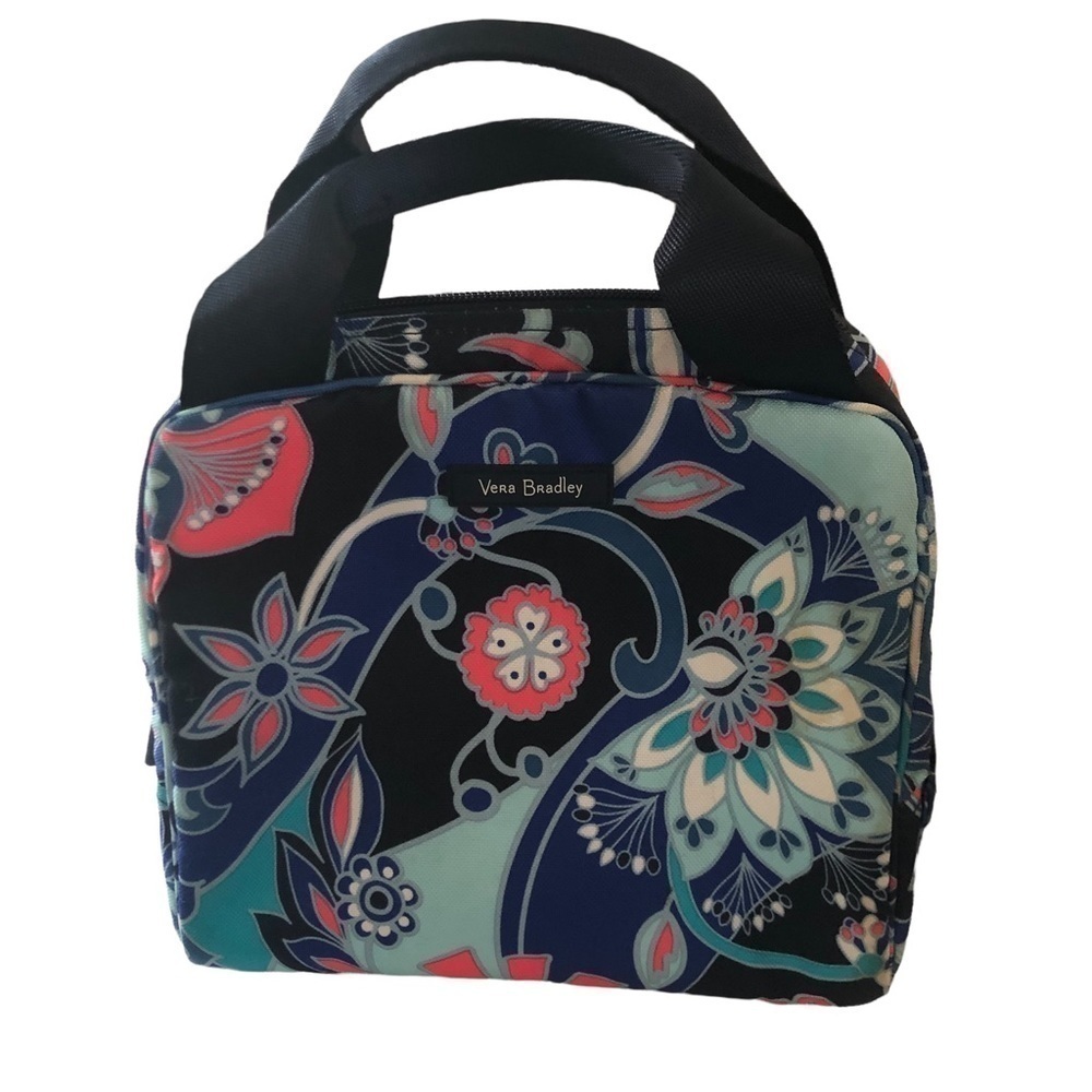 Vera Bradley Insulated Lunch Tote Box Double Handles Blue Floral Canvas Travel